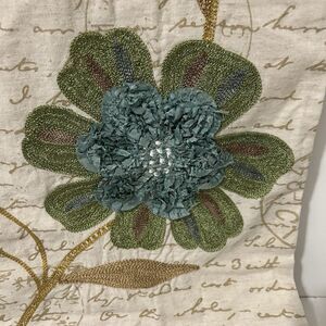 Pier 1 One Floral Embroidered Blue Green Tan Table Runner 13”x71” Cottagecore